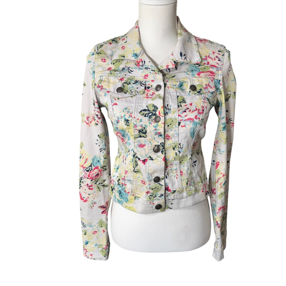 Jessica Simpson Women's Floral Denim Jacket Size Small Cottagecore Boho Spring